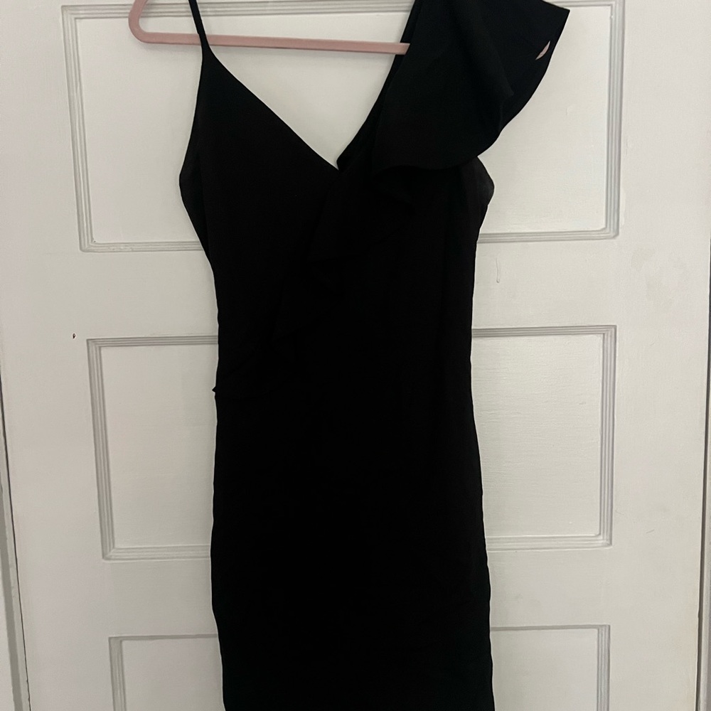 Amanda Uprichard Black Ruffle Shoulder Dress